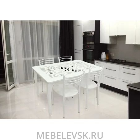 Стол обеденный без полки (Стиль2 Ажур/триумф белый нераздвижной)