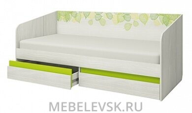 Эко №900.4 (Кровать-тахта 2000*900,ФУР.) (рамух белый/ лайм). Изображение 1